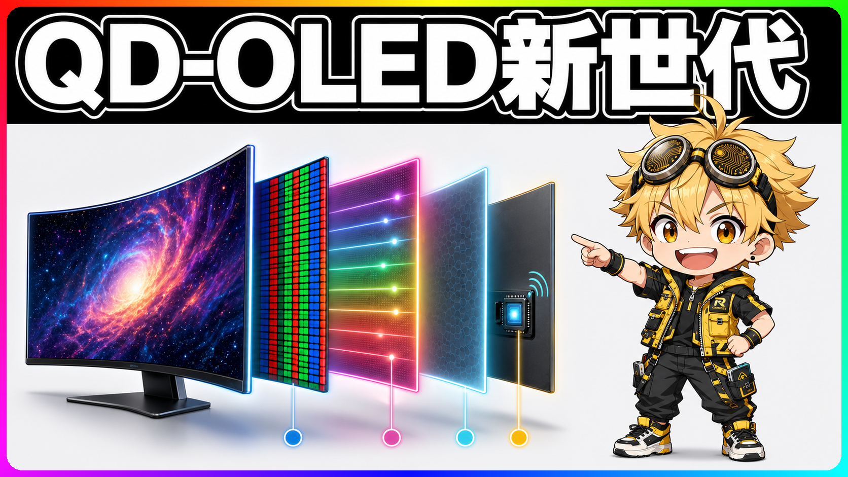 MSI MPG 341CQR QD-OLED X36の4技術と対応する課題の図解