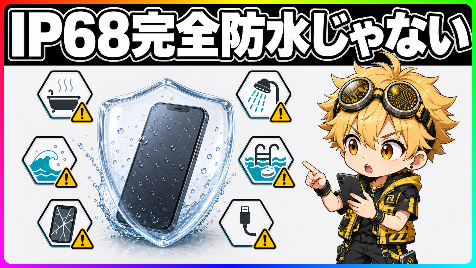 IP68防水等級と日常の水回りの違いを示す構造図