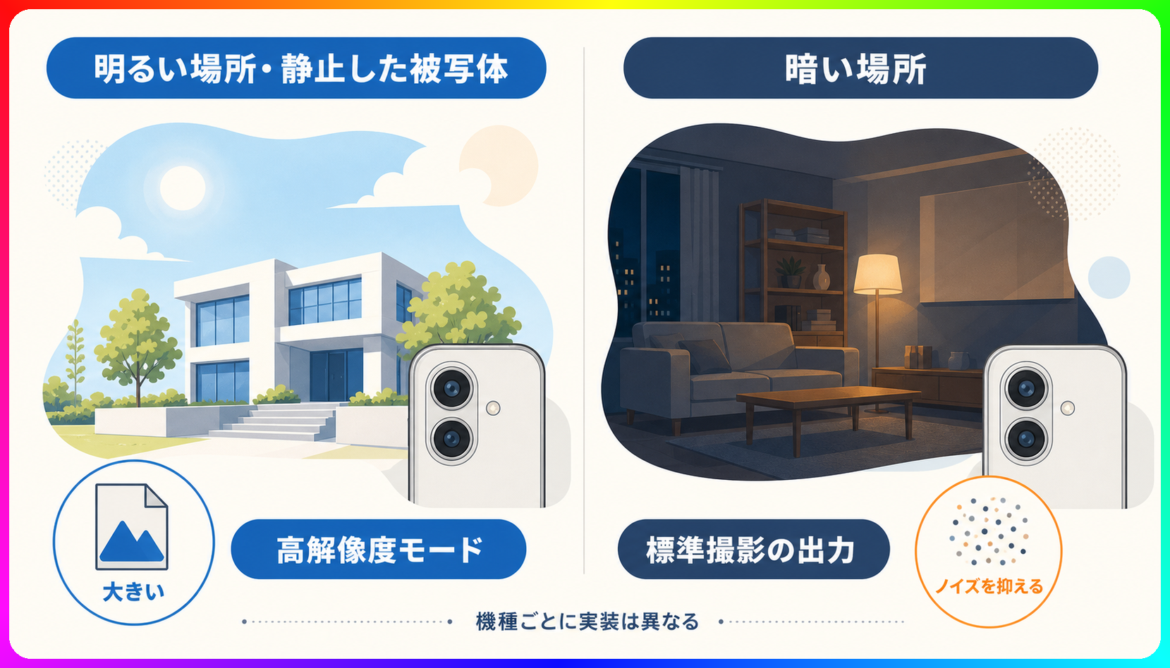 撮影場面ごとの出力の違い