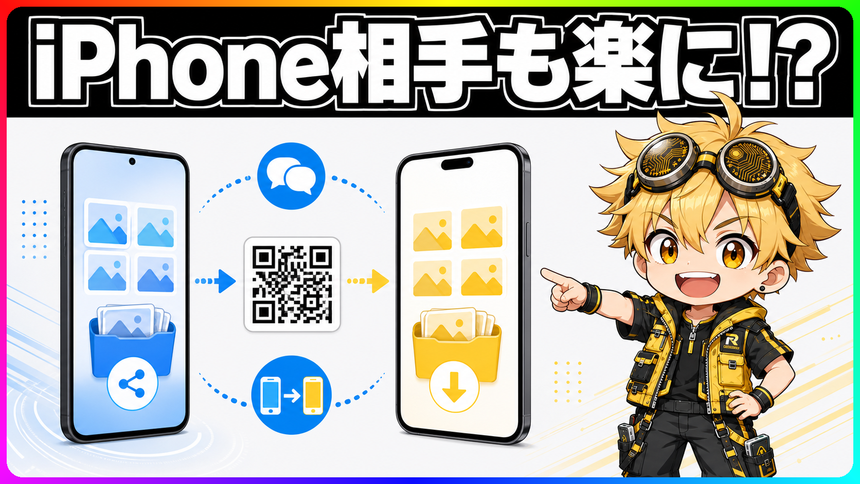 AndroidとiPhone間の共有・移行・RCS更新を示す図解
