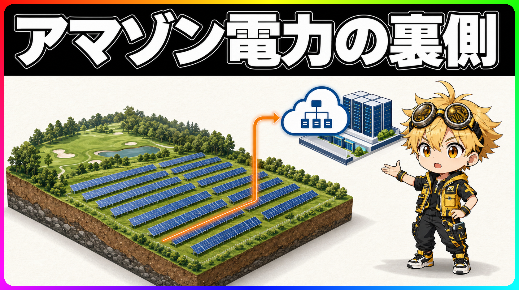福島市の大規模太陽光発電所とAmazon PPAを示す画像