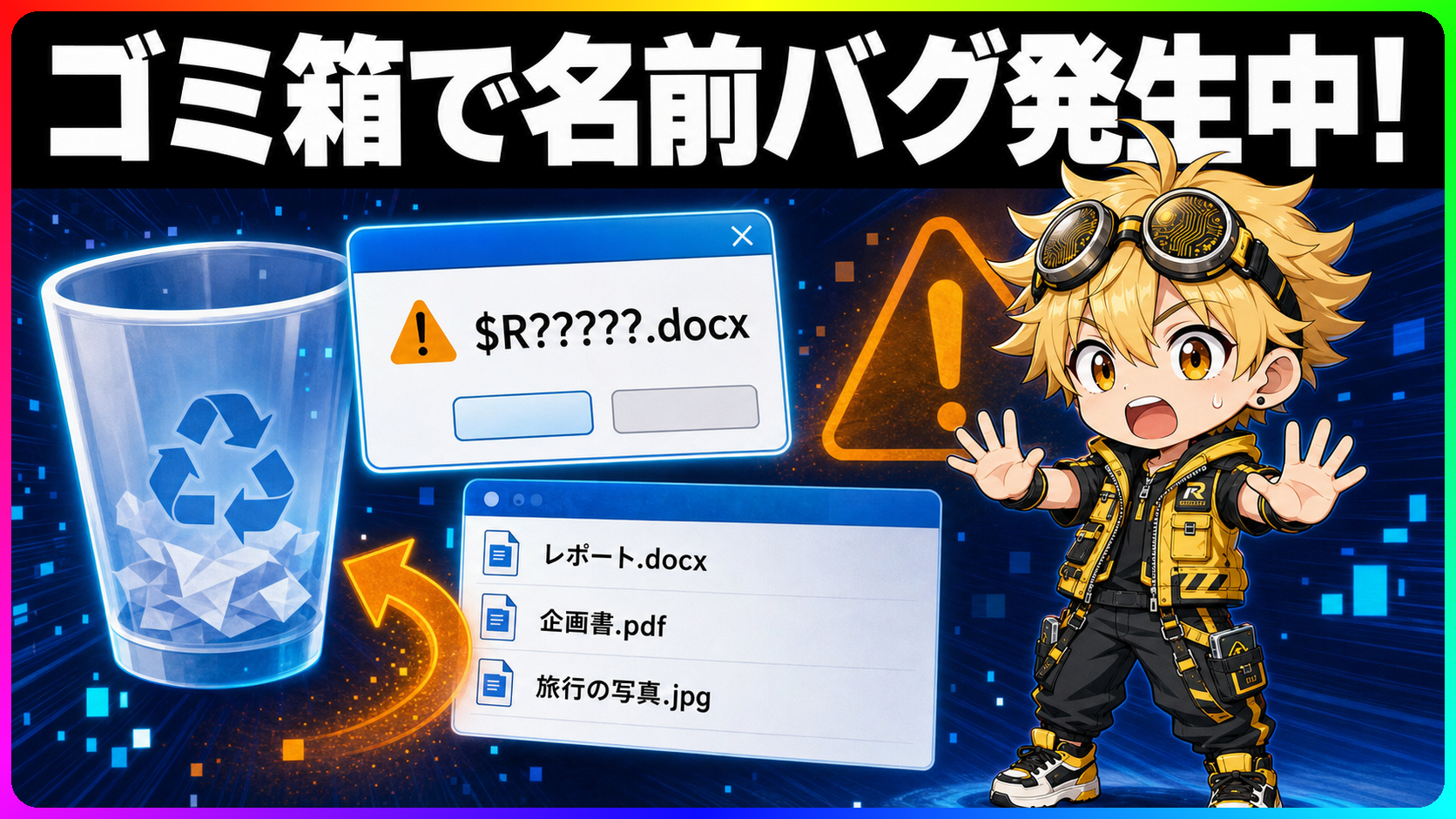 Windowsのゴミ箱削除確認で内部ファイル名が表示される不具合